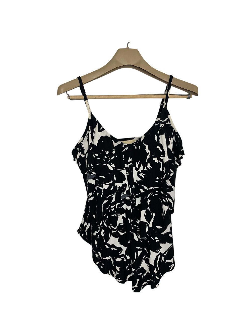 MagicSuit Swim Top Tankini Size 12 Black White Adjustable Strap Built in Bra